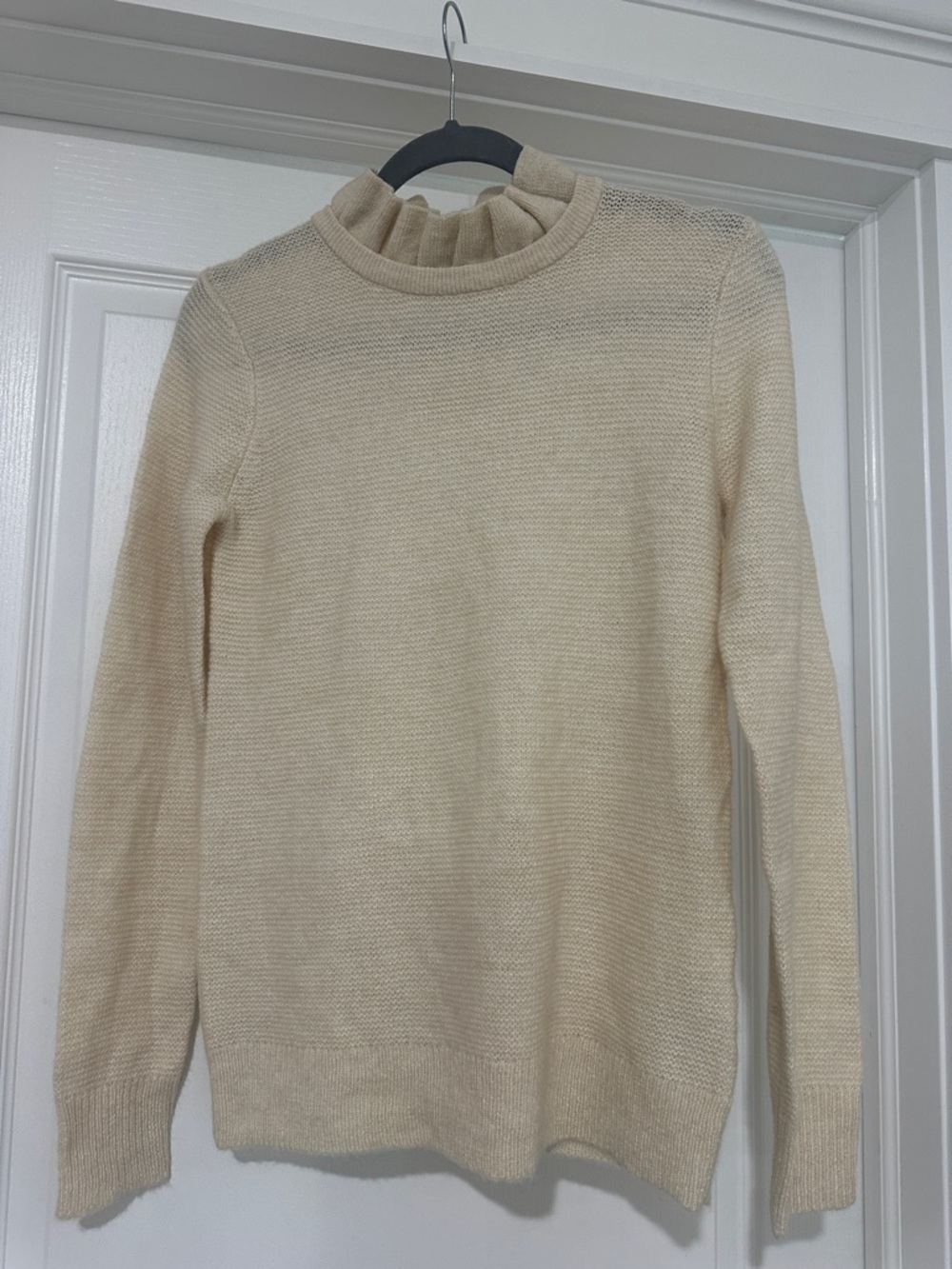 J. Crew Cream Ruffle Turtleneck Sweater